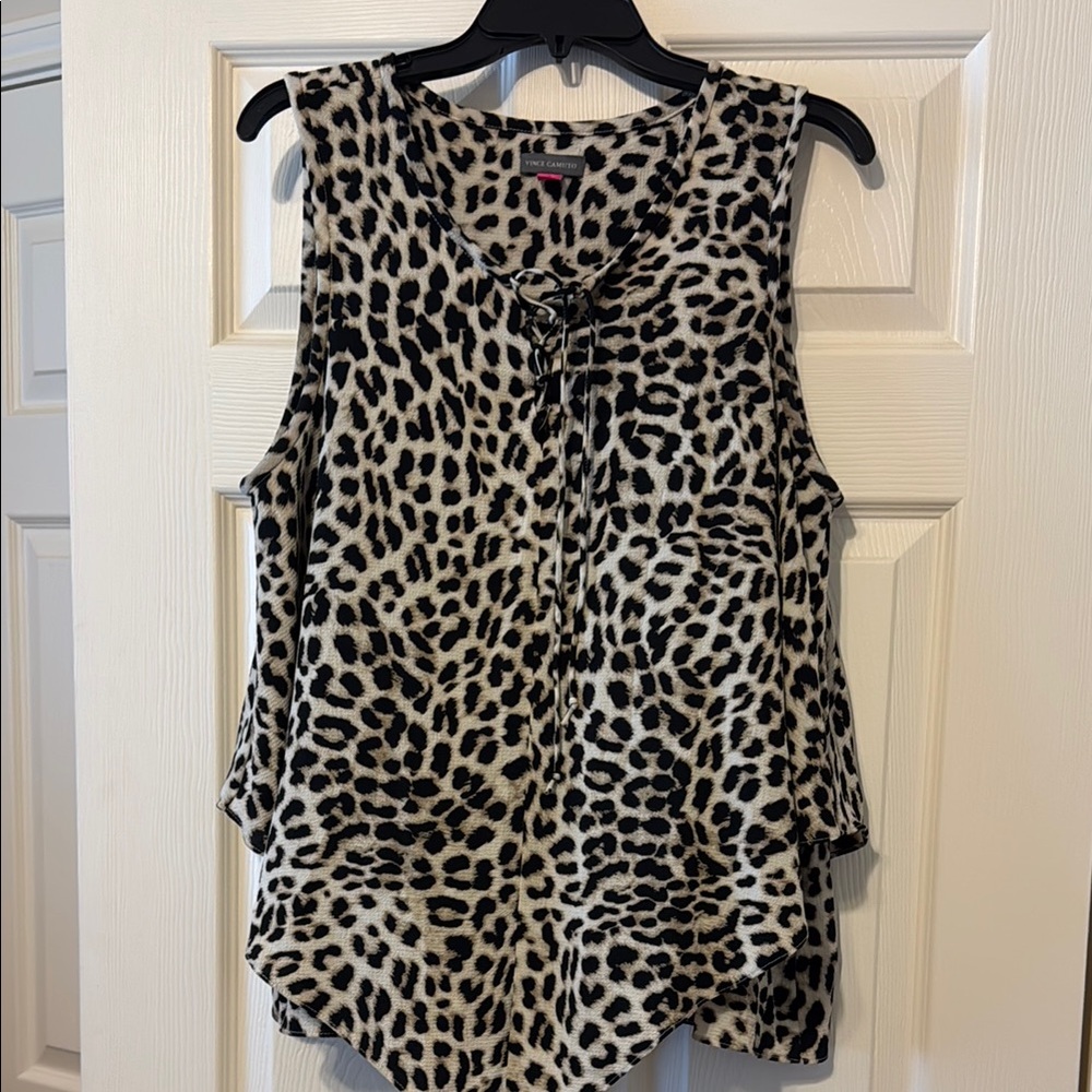 VINCE CAMUTO  Black and Brown Asymmetrical Sleeveless Blouse